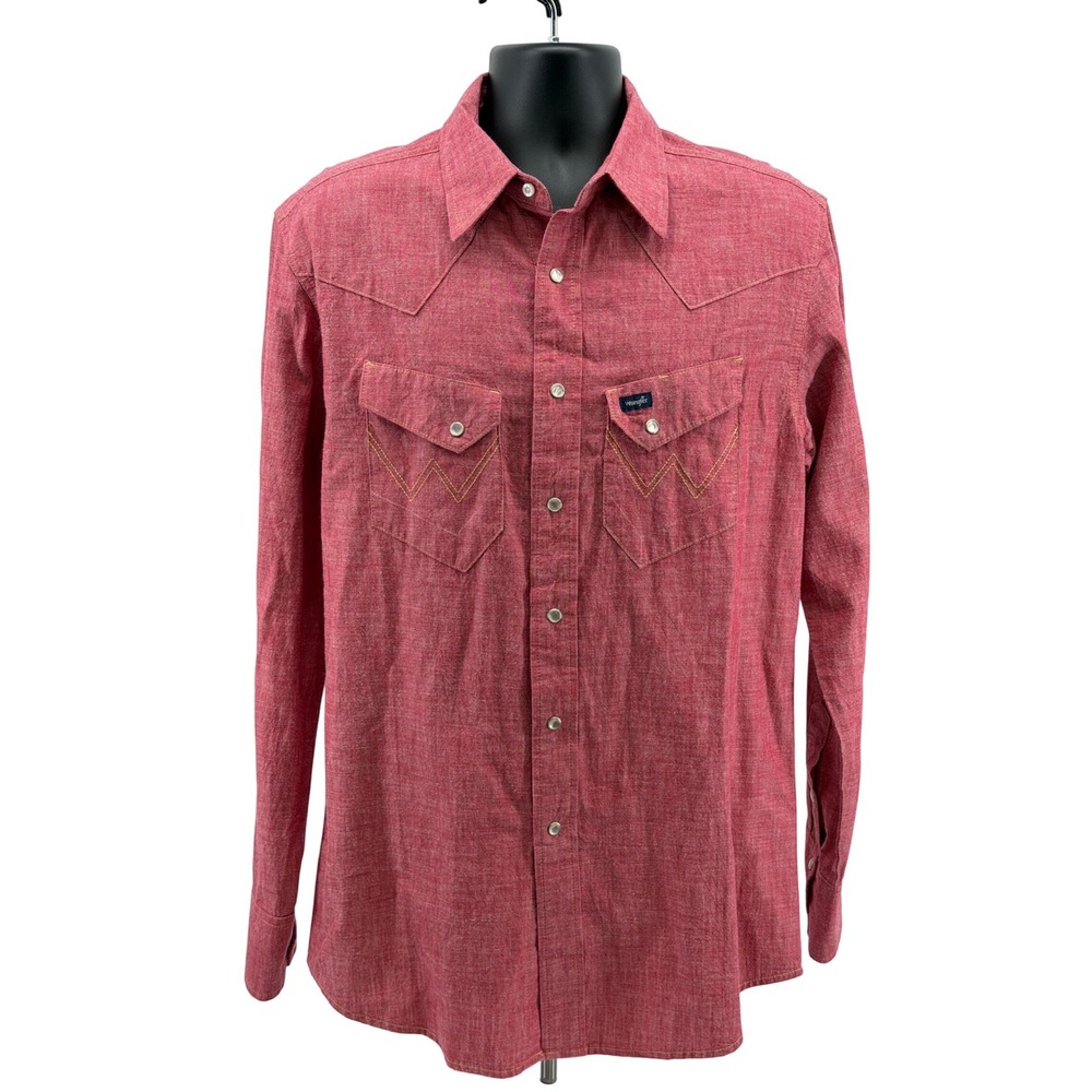 Wrangler Western Shirt Mens M Chambray Pearl Snap Long Sleeve Cowboy Yoke